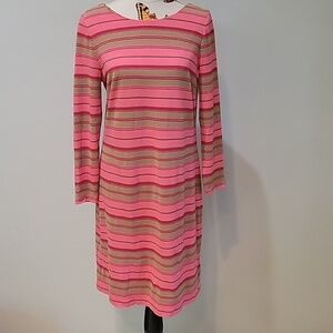 BANANA REPUBLIC pink & metalic gold striped dress.   Size 16 tall.